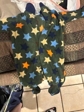 Kids Star Fleece Footie - Green Multi